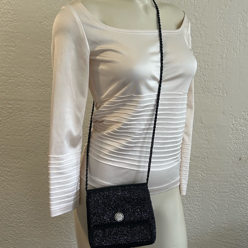Beaded unbranded Elegant Black Crossbody small bag